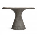 Round Dark Grey Rattan Dining Table with a Dark Marble Top