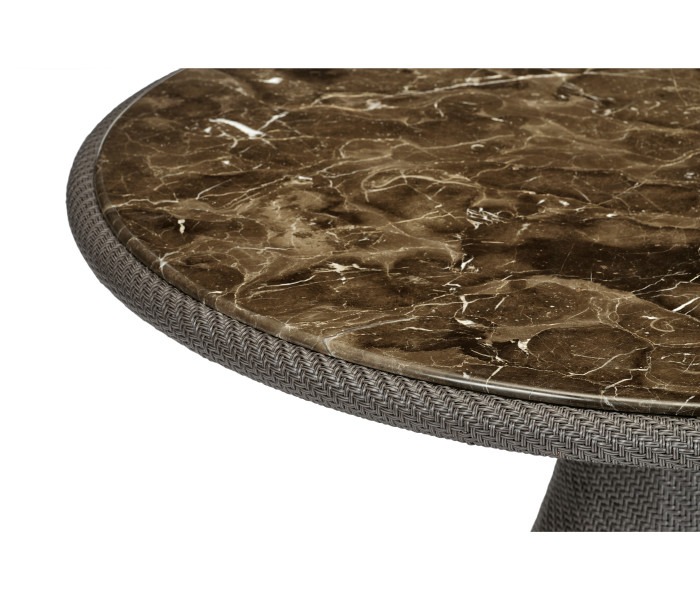 Round Dark Grey Rattan Dining Table with a Dark Marble Top