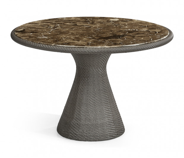 Round Dark Grey Rattan Dining Table with a Dark Marble Top Round Dark Grey Rattan Dining Table with a Dark Marble Top