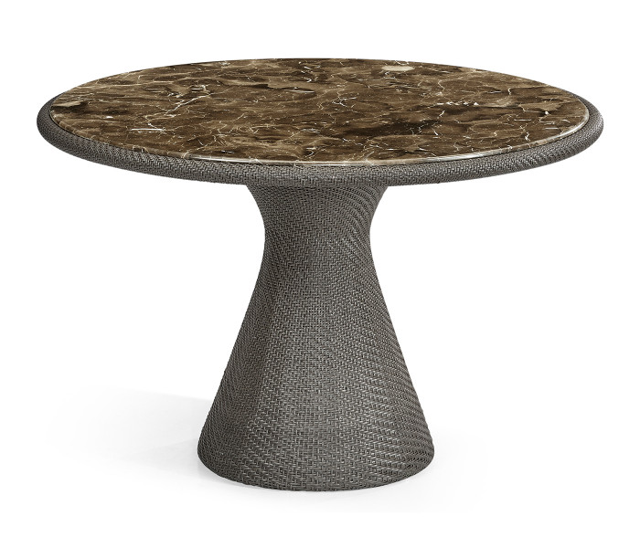 Round Dark Grey Rattan Dining Table with a Dark Marble Top