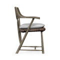 Smokers Style Grey & Rattan Dining Chair with Cushion
