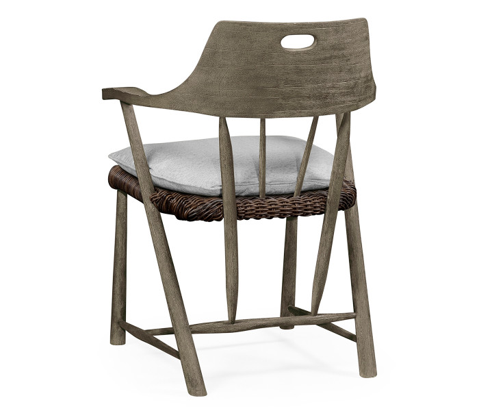 Smokers Style Grey & Rattan Dining Chair with Cushion, Upholstered in COM