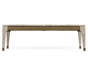 Rectangular Navajo Sand & Rattan Coffee Table with a Black Marble Top