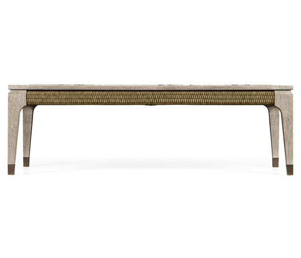 Rectangular Navajo Sand & Rattan Coffee Table with a Black Marble Top