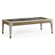 Rectangular Navajo Sand & Rattan Coffee Table with a Black Marble Top
