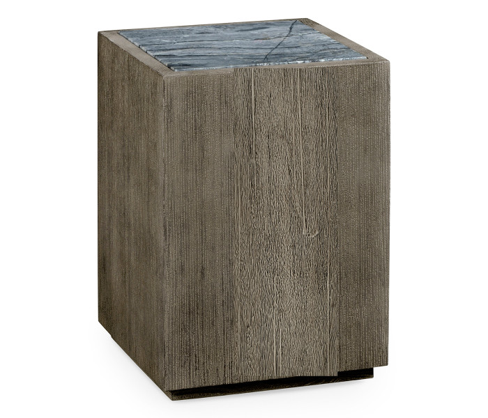 Square Grey End Table with a Light Marble Top
