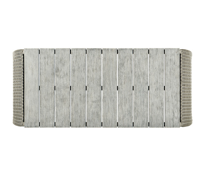 Rectangular Cloudy Grey & Rattan Cocktail Table with Curved Ends
