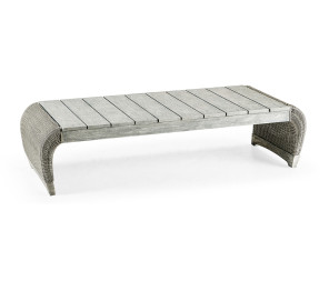 Rectangular Cloudy Grey & Rattan Cocktail Table with Curved Ends