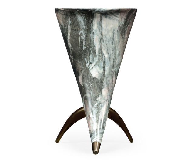 Horn Shaped Faux Black & Grey Marble End Table