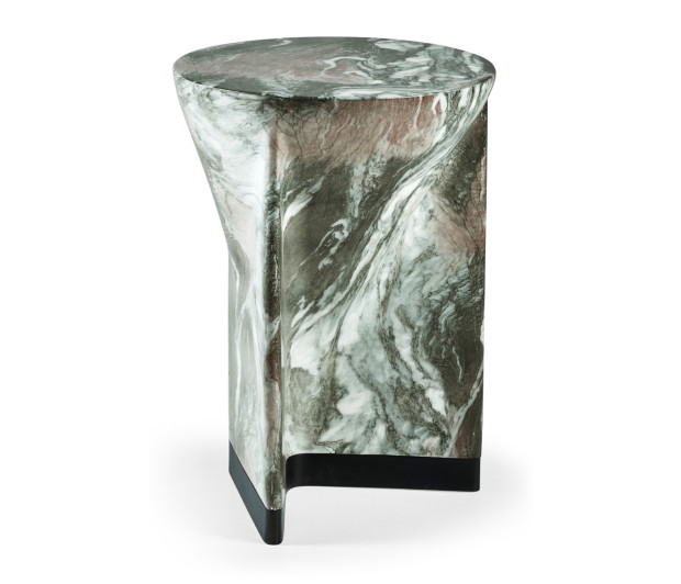 Round to L-Shape Faux Black & Grey Marble End Table