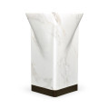 Round to L-Shape Faux White & Grey Marble End Table