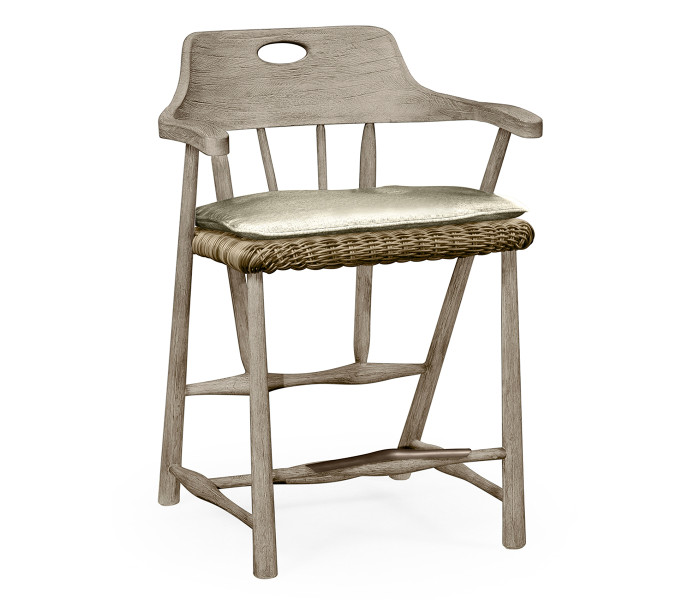 Smokers Style Navajo Sand & Rattan Counter Stool with Cushion, Upholstered in Standard Outdoor Fabric