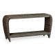 Rectangular Grey & Rattan Console Table with Curved Ends