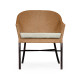 Rounded Back Mocha Steel & Tan Rattan Dining Chair with Cushion, Upholstered in Standard Outdoor Fabric