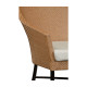 Rounded Back Mocha Steel & Tan Rattan Dining Chair with Cushion, Upholstered in Standard Outdoor Fabric