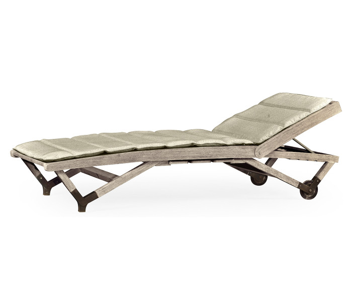 Navajo Sand Chaise Lounge on Wheels with a Retractable Drink Holder & Cushion, Upholstered in Standard Outdoor Fabric