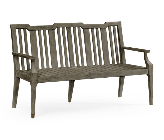 Grey Garden Bench with Cushion & Pillows, Upholstered in Standard Outdoor Fabric