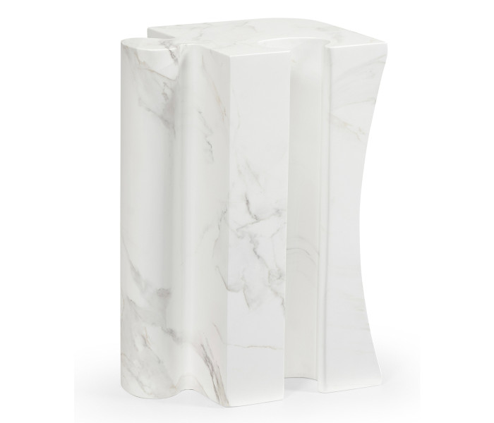Faux White & Grey Marble Puzzle Piece Side Table