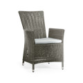 Grey Wicker Rattan Dining Chair with Reclining Back