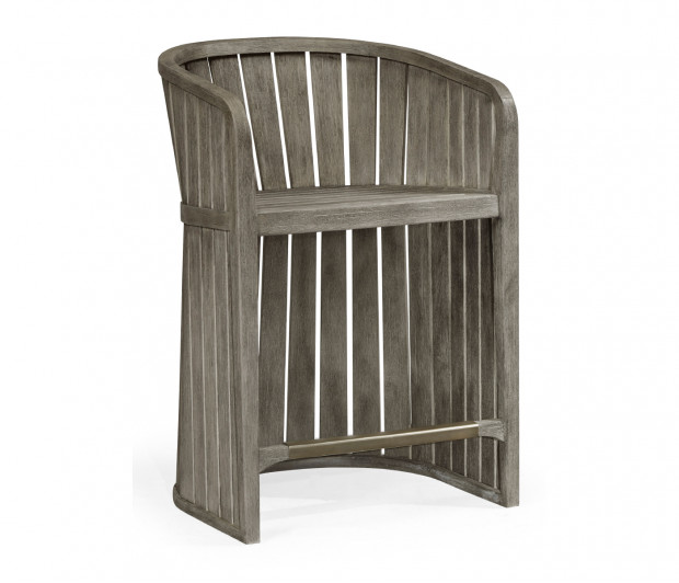 Slatted Grey Tub Counter Stool, Upholstered in Standard Outdoor Fabric