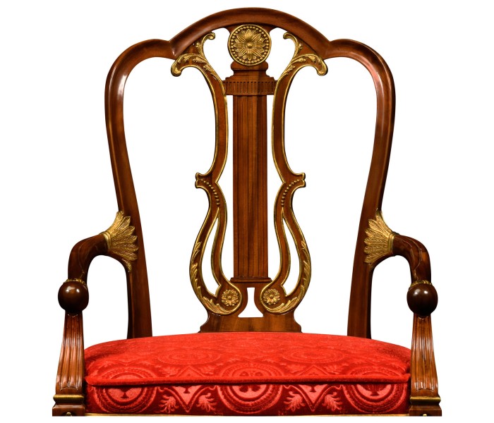 Neo-classical gilded lyre back dining armchair