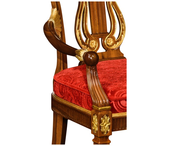 Neo-classical gilded lyre back dining armchair