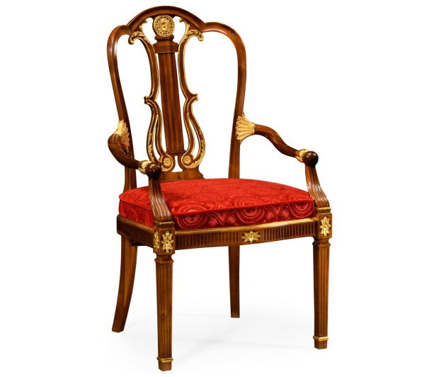 Neo-classical gilded lyre back dining armchair