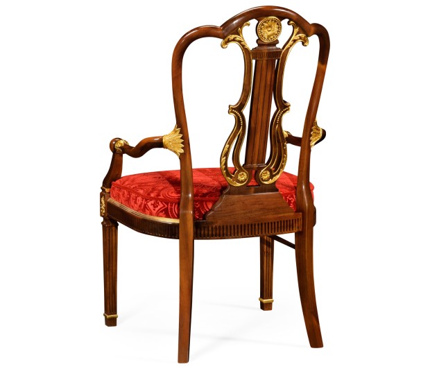 Neo-classical gilded lyre back dining armchair