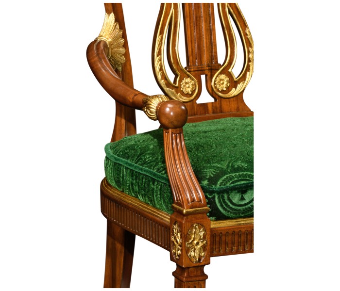 Neo-classical gilded lyre back dining armchair
