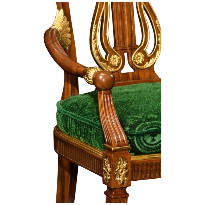Neo-classical gilded lyre back dining armchair