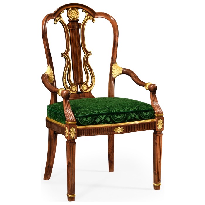 Neo-classical gilded lyre back dining armchair