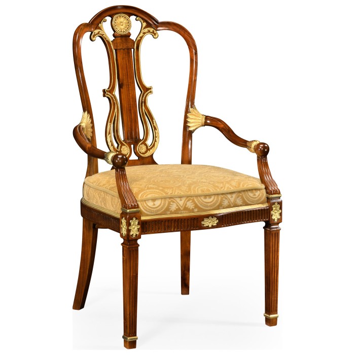 Neo-classical gilded lyre back dining armchair