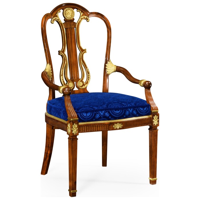 Neo-classical gilded lyre back dining armchair