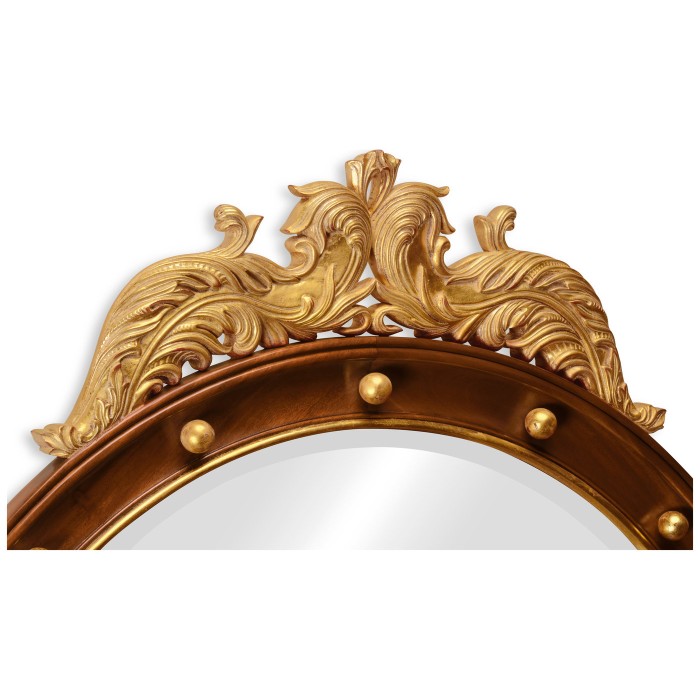 Mahognay & gilt round convex eglomise mirror (Large)