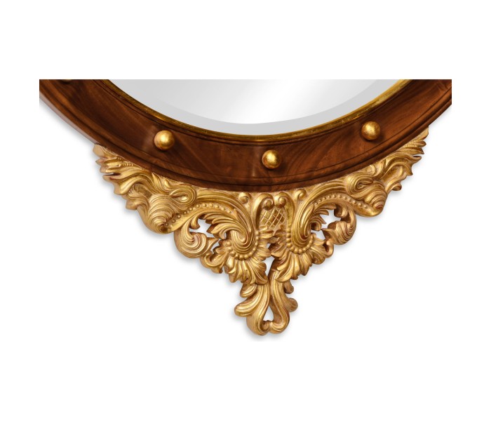 Mahognay & gilt round convex eglomise mirror (Large)