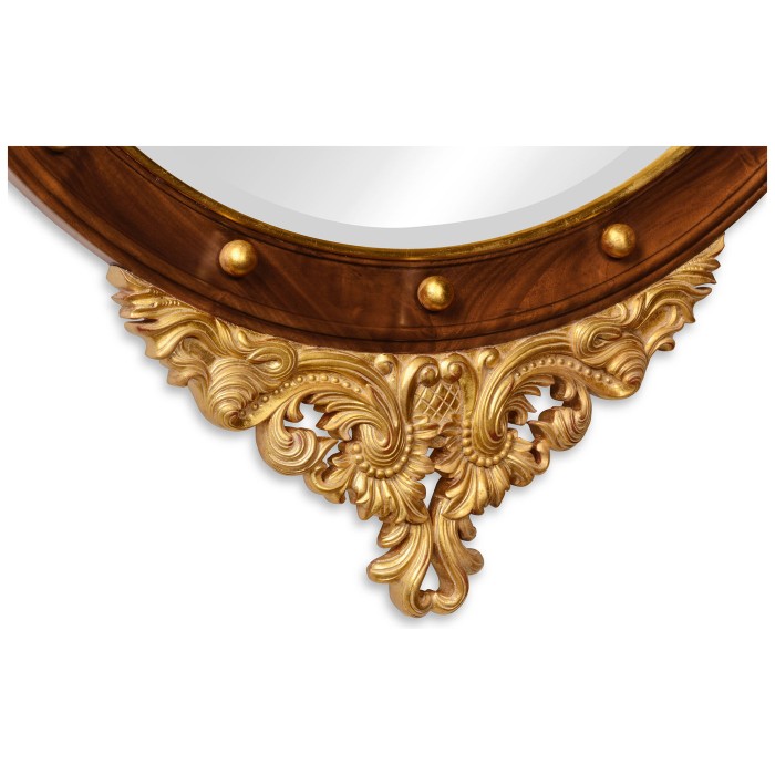 Mahognay & gilt round convex eglomise mirror (Large)