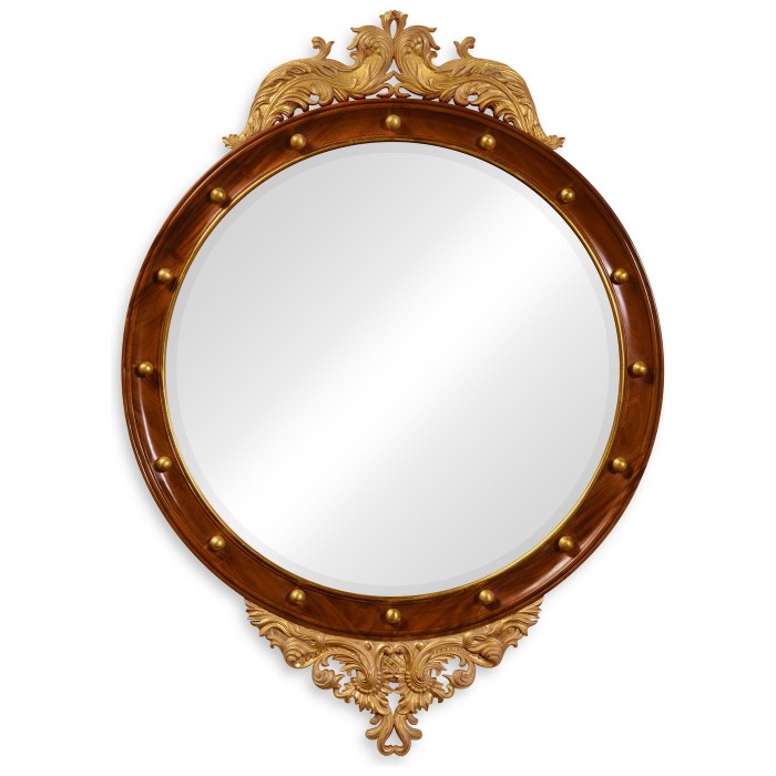 Mahognay & gilt round convex eglomise mirror (Large)
