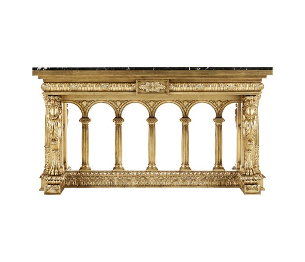 French Library Table - Gold leaf & Nero Marquina marble top