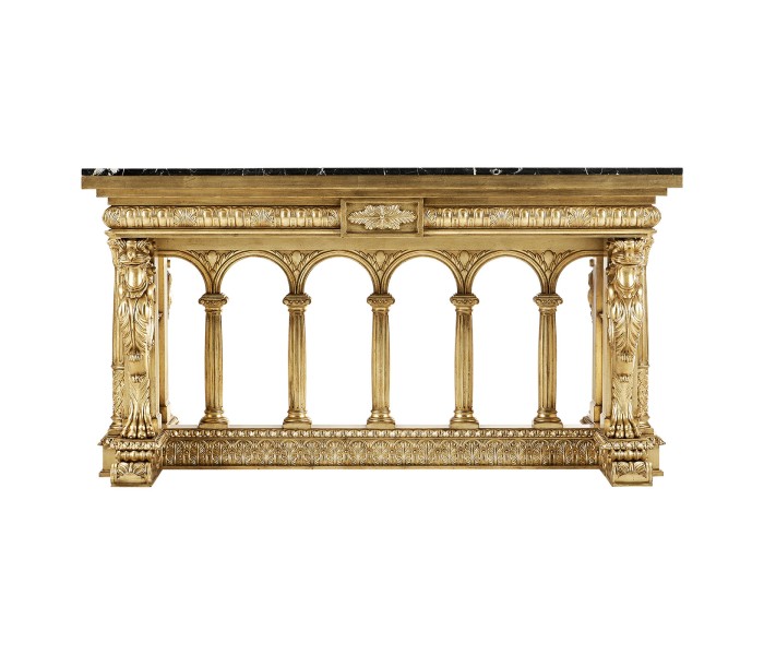 French Library Table - Gold leaf & Nero Marquina marble top