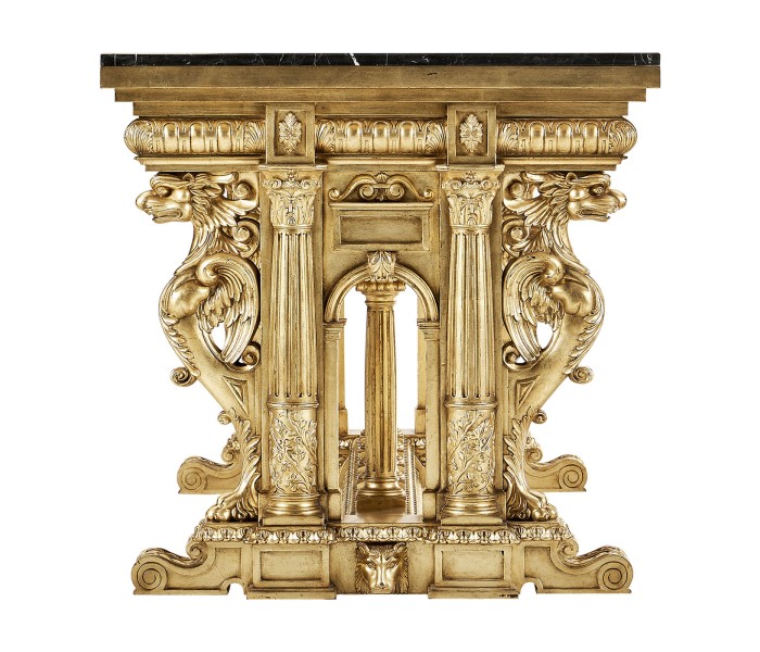French Library Table - Gold leaf & Nero Marquina marble top