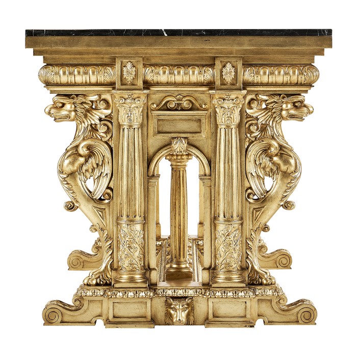 French Library Table - Gold leaf & Nero Marquina marble top