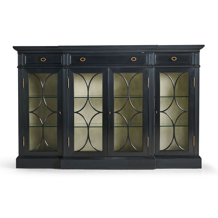 Four Door Breakfront Black Display Cabinet