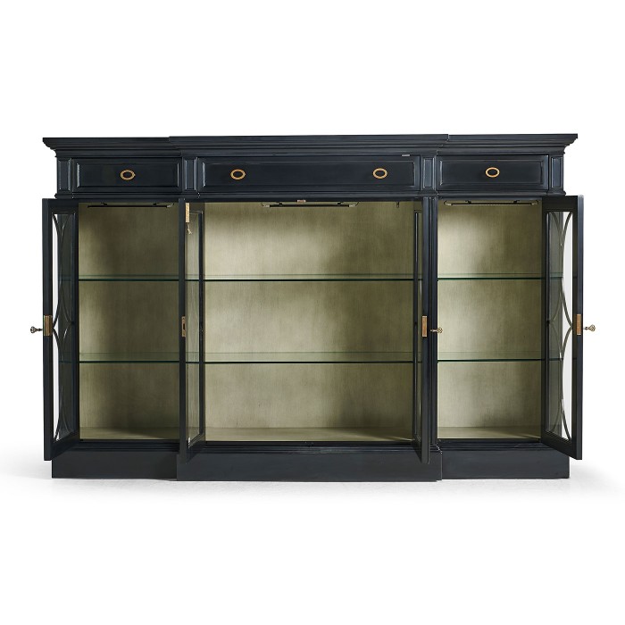 Four Door Breakfront Black Display Cabinet