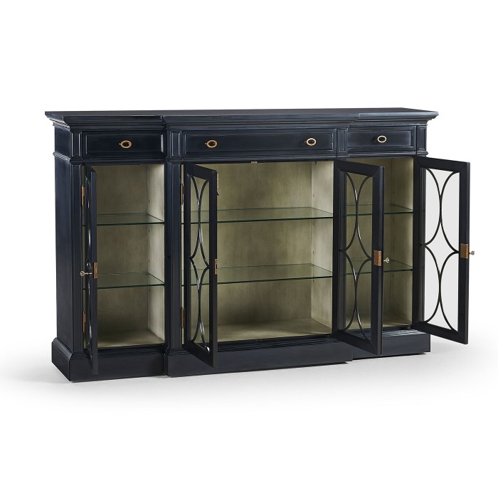 Four Door Breakfront Black Display Cabinet