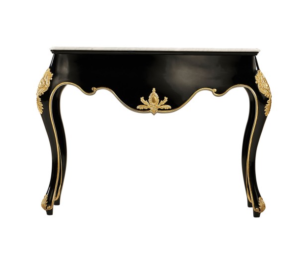 Ocala Smoky black & gilded console  table with marble top