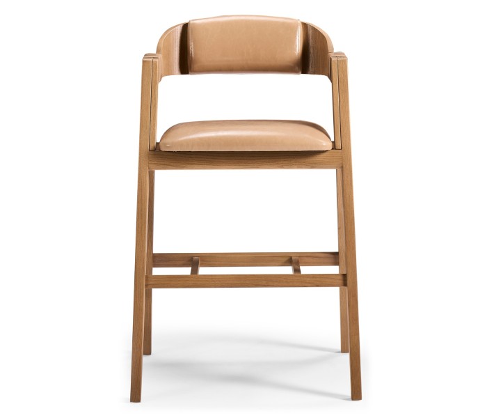 Brass, Wood and Leather Bar Stool