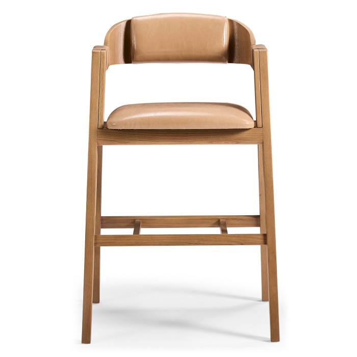 Brass, Wood and Leather Bar Stool