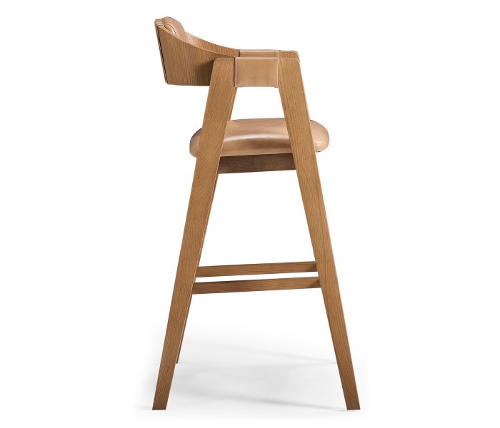 Brass, Wood and Leather Bar Stool