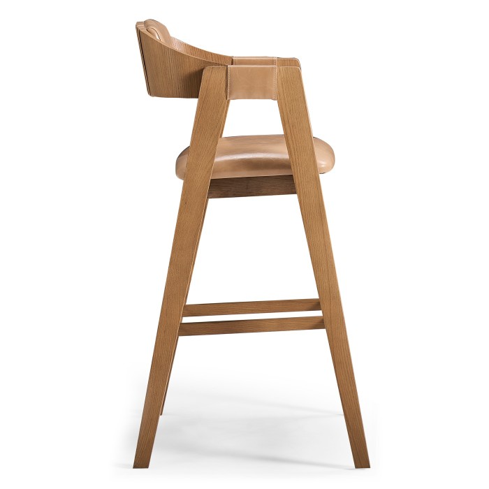 Brass, Wood and Leather Bar Stool