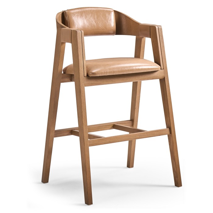 Brass, Wood and Leather Bar Stool